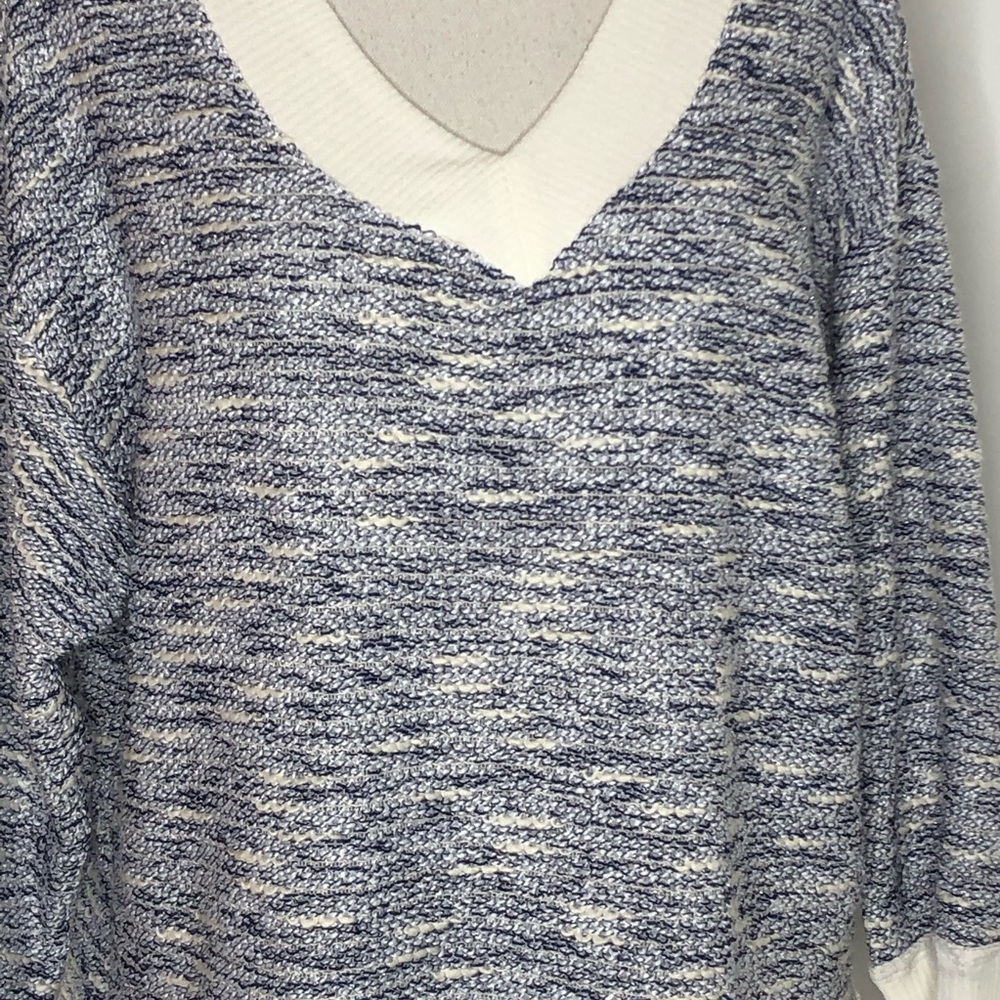 NEW Vince Camuto Rich Navy Long Sleeve Slub Terry Rib V Neck Sweater Medium - Picture 3 of 8